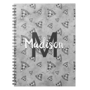 Cool pizza slice zwart wit monogram notitieboek
