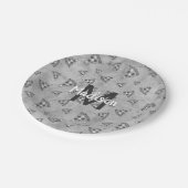 Cool pizza slice  zwart wit monogram papieren bordje (Gekanteld)