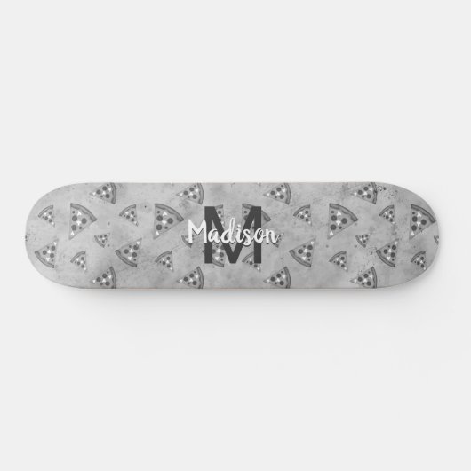 Cool pizza slice zwart wit monogram persoonlijk skateboard (Horizontaal)