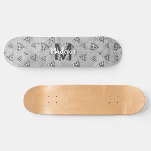 Cool pizza slice zwart wit monogram persoonlijk skateboard (Horizontaal)