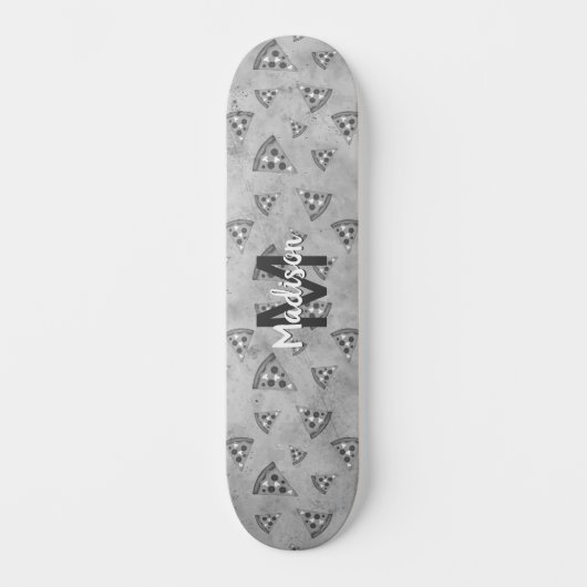 Cool pizza slice  zwart wit monogram persoonlijk skateboard (Voorkant)