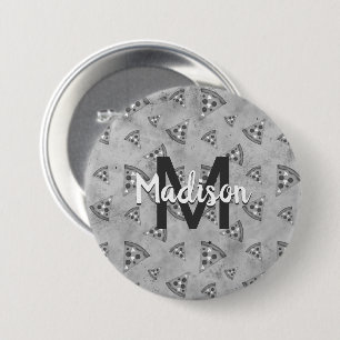 Cool pizza slice  zwart wit monogram ronde button 7,6 cm