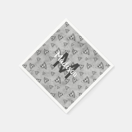 Cool pizza slice  zwart wit monogram servet (Hoek)