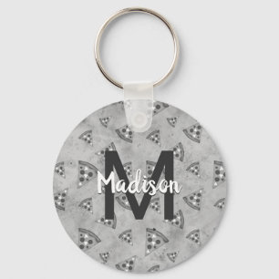 Cool pizza slice zwart wit monogram sleutelhanger