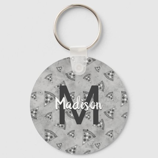 Cool pizza slice  zwart wit monogram sleutelhanger (Voorkant)