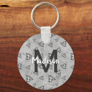 Cool pizza slice  zwart wit monogram sleutelhanger