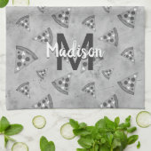 Cool pizza slice  zwart wit monogram theedoek (Gevouwen)