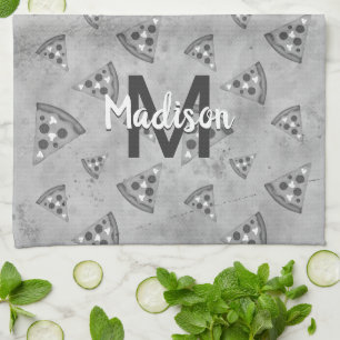 Cool pizza slice  zwart wit monogram theedoek