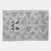 Cool pizza slice  zwart wit monogram theedoek (Horizontaal)
