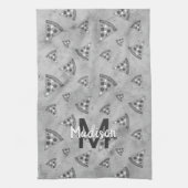 Cool pizza slice  zwart wit monogram theedoek (Verticaal)