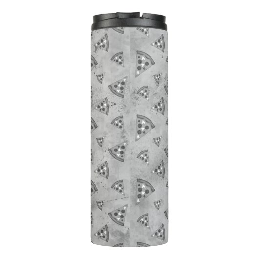 Cool pizza slice zwart wit monogram thermosbeker (Achterkant)