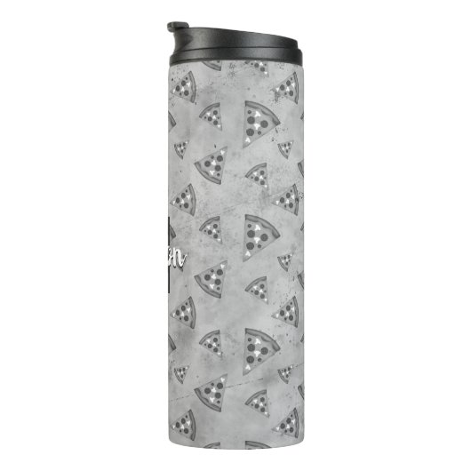 Cool pizza slice  zwart wit monogram thermosbeker (Geroteerd rechts)