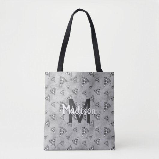 Cool pizza slice zwart wit monogram tote bag (Voorkant)