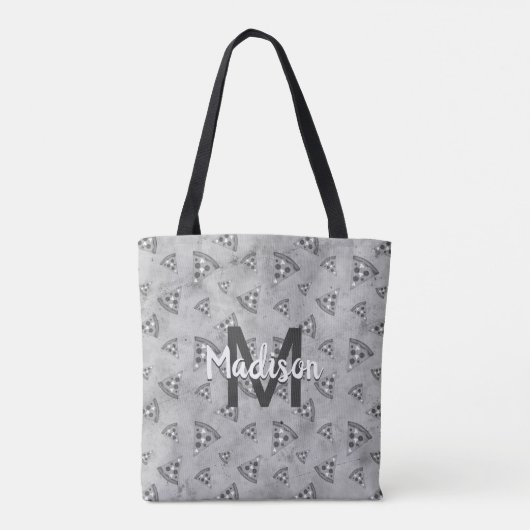 Cool pizza slice  zwart wit monogram tote bag (Achterkant)