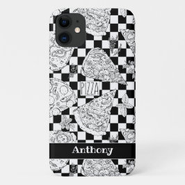 Cool Pizza Slices and Herbs Illustration Checkered Case-Mate iPhone Case