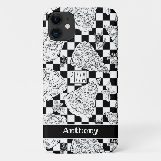 Cool Pizza Slices and Herbs Illustration Checkered Case-Mate iPhone Case (Achterkant)
