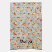 Cool pizza snijdt  grijs patroon aan Personalisere Theedoek (Verticaal)
