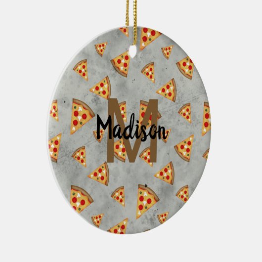 Cool pizza snijdt  grijs patroon Monogram Keramisch Ornament (Rechts)