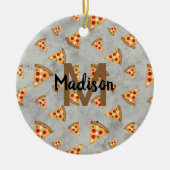 Cool pizza snijdt  grijs patroon Monogram Keramisch Ornament (Voorkant)