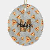 Cool pizza snijdt  grijs patroon Monogram Keramisch Ornament (Links)