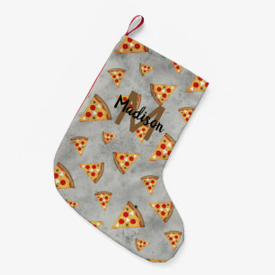 Cool pizza snijdt  grijs patroon Monogram Kleine Kerstsok