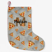 Cool pizza snijdt  grijs patroon Monogram Kleine Kerstsok (Voorkant)