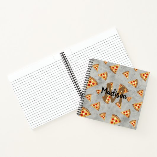 Cool pizza snijdt  grijs patroon Monogram Notitieboek (Binnen)