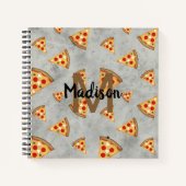 Cool pizza snijdt  grijs patroon Monogram Notitieboek (Voorkant)