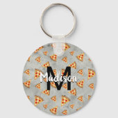 Cool pizza snijdt  grijs patroon Monogram Sleutelhanger (Achterkant)