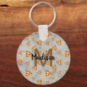 Cool pizza snijdt grijs patroon Monogram Sleutelhanger (Voorkant)