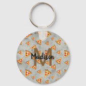 Cool pizza snijdt grijs patroon Monogram Sleutelhanger (Achterkant)