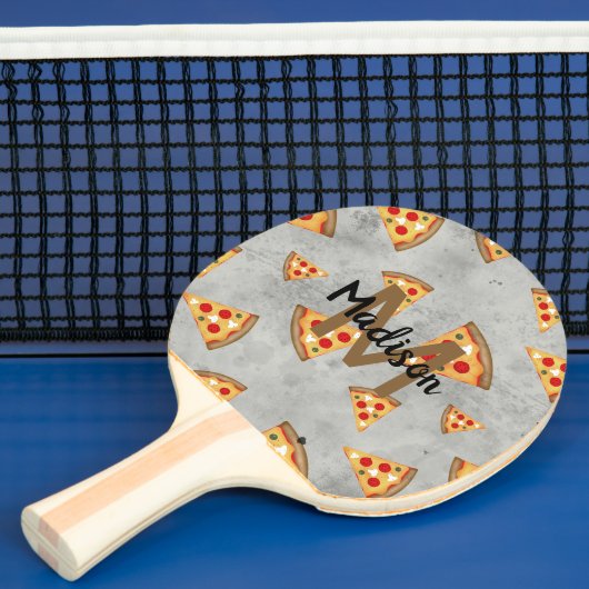 Cool pizza snijdt grijs patroon Monogram Tafeltennisbatje (Insitu)