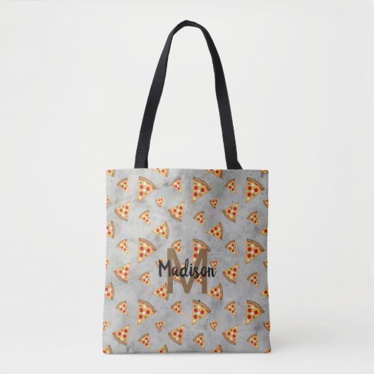 Cool pizza snijdt  grijs patroon Monogram Tote Bag (Voorkant)