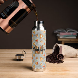 Cool pizza snijdt  grijs patroon Monogram Waterfles