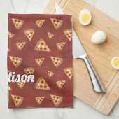 Cool pizza snijdt  rood patroon aan Personaliseer Theedoek (Quarter Fold)
