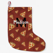 Cool pizza snijdt  rood patroon Monogram Kleine Kerstsok (Voorkant)