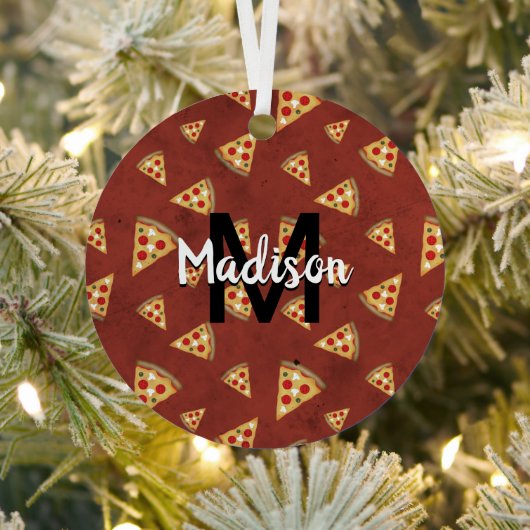 Cool pizza snijdt  rood patroon Monogram Metalen Ornament (Insitu)