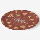 Cool pizza snijdt  rood patroon Monogram Papieren Bordje (Gekanteld)