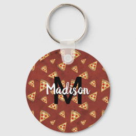 Cool pizza snijdt  rood patroon Monogram Sleutelhanger