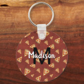 Cool pizza snijdt rood patroon Monogram Sleutelhanger (Voorkant)