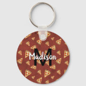 Cool pizza snijdt rood patroon Monogram Sleutelhanger (Achterkant)