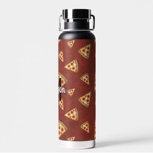 Cool pizza snijdt  rood patroon Monogram Waterfles (Achterkant)