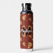 Cool pizza snijdt  rood patroon Monogram Waterfles (Links)