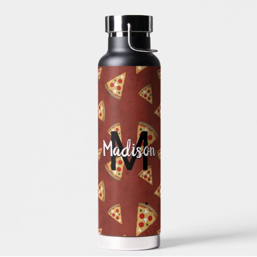 Cool pizza snijdt rood patroon Monogram Waterfles (Links)
