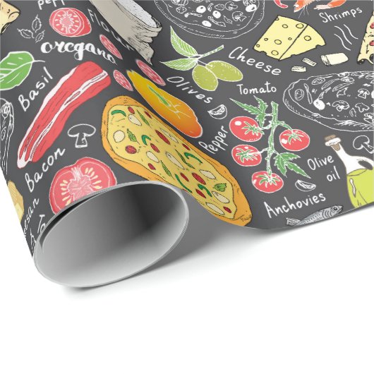 cool pizzagetiel patroon cadeaupapier (Rol Hoek)