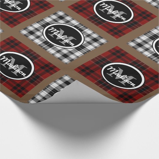 Cool Plaids w/Monogram & naam Cadeaupapier (Hoek)