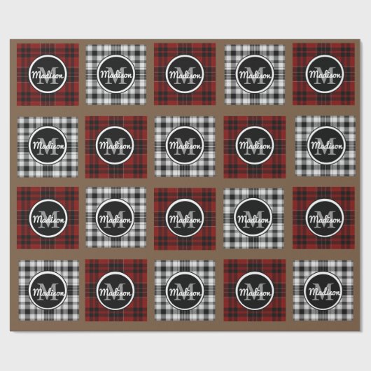 Cool Plaids w/Monogram & naam Cadeaupapier (Vlak)