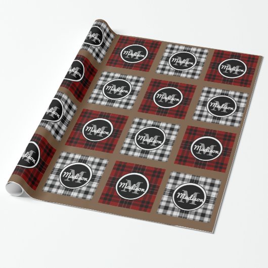 Cool Plaids w/Monogram & naam Cadeaupapier (Uitgerold)