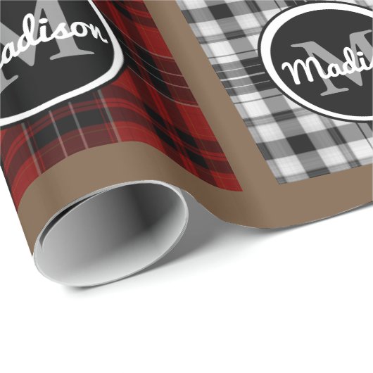 Cool Plaids w/Monogram & naam Cadeaupapier (Rol Hoek)