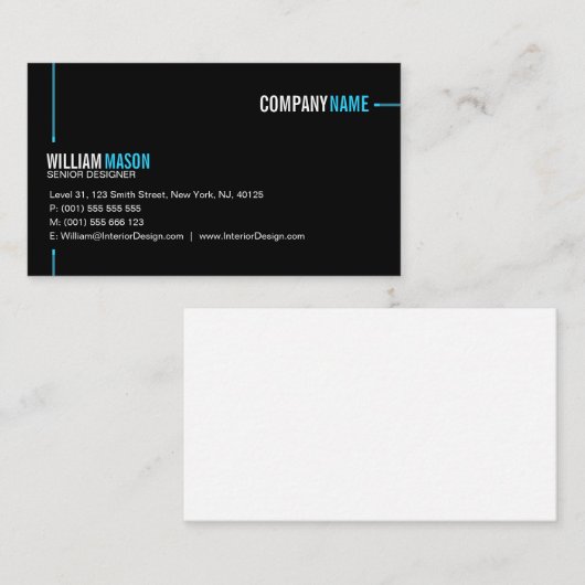 Cool Plain Black en Blue Modern Visitekaartje (Voorkant / Achterkant)